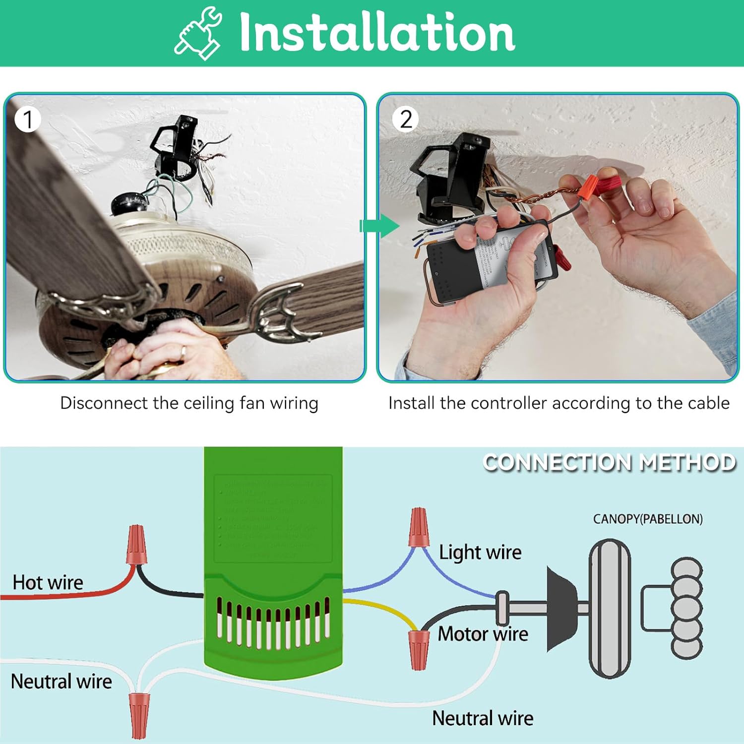 Replacement for Ceiling Fan Remote Control Kit with Light Dimmer, Compatible with Remote 99770 99772 99392 99122 99123 99600, Universal Remote Control with Receiver works for most 3 Speeds Ceiling Fan