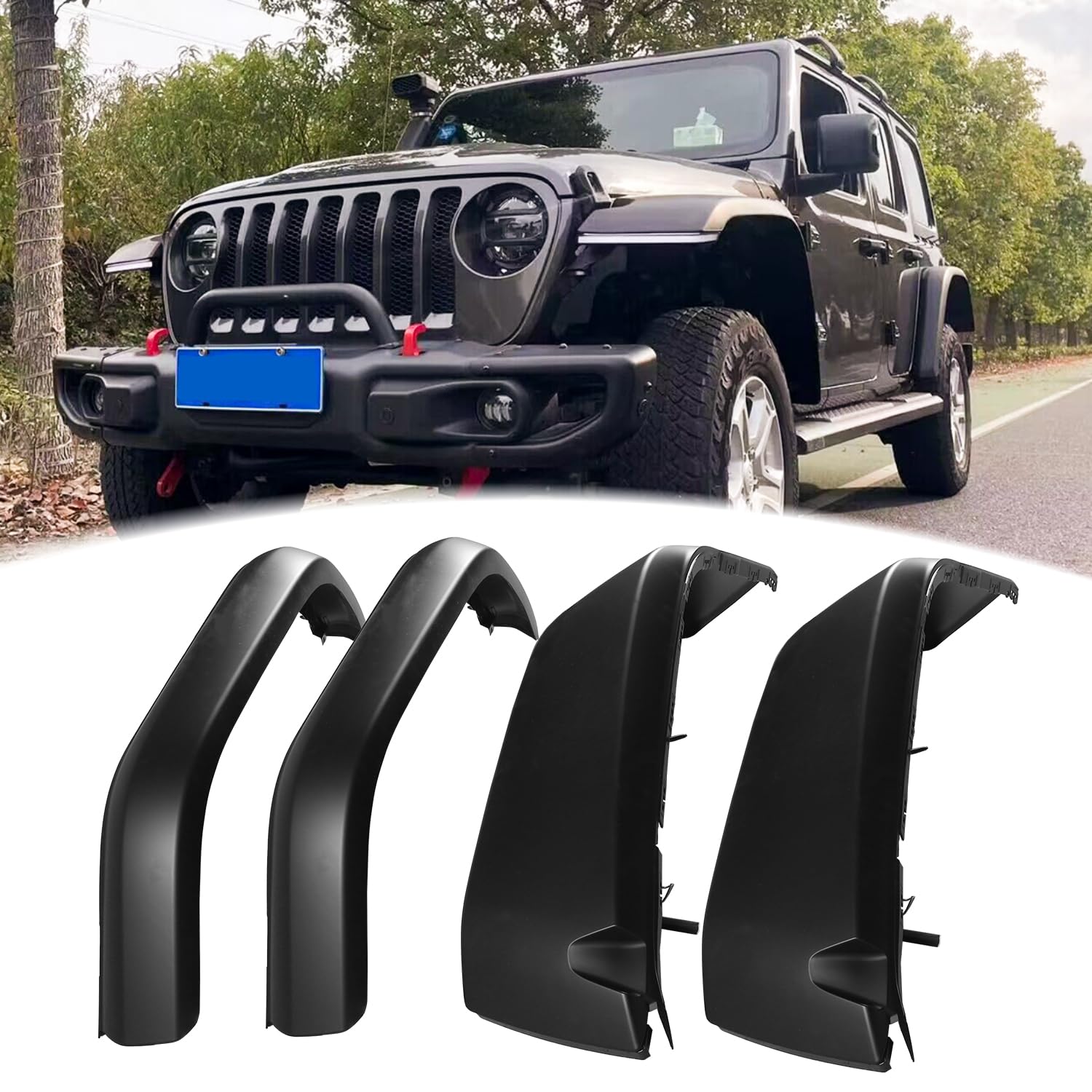 Partree Front & Rear Fender Flares 4pcs Set fit for Jeep Wrangler JL JLU 2018-2024 2 Door & 4 Door Front and Rear Mud Guards Kit W/LED DRL W/Tum