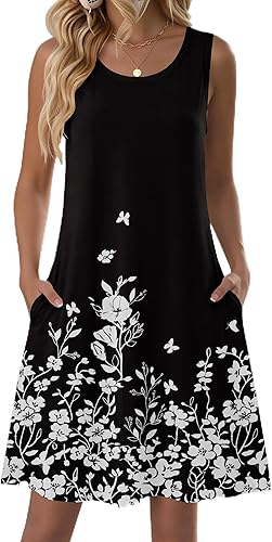 Zeagoo Summer Dresses for Women 2026 Sleeveless Casual Floral Tshirt Sundress with Pockets Loose Tank Beach Dress