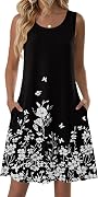 Zeagoo Summer Dresses for Women 2026 Sleeveless Casual Floral Tshirt Sundress with Pockets Loose Tank Beach Dress