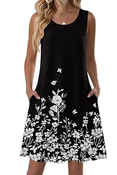 Zeagoo Summer Dresses for Women 2026 Sleeveless Casual Floral Tshirt Sundress with Pockets Loose Tank Beach Dress