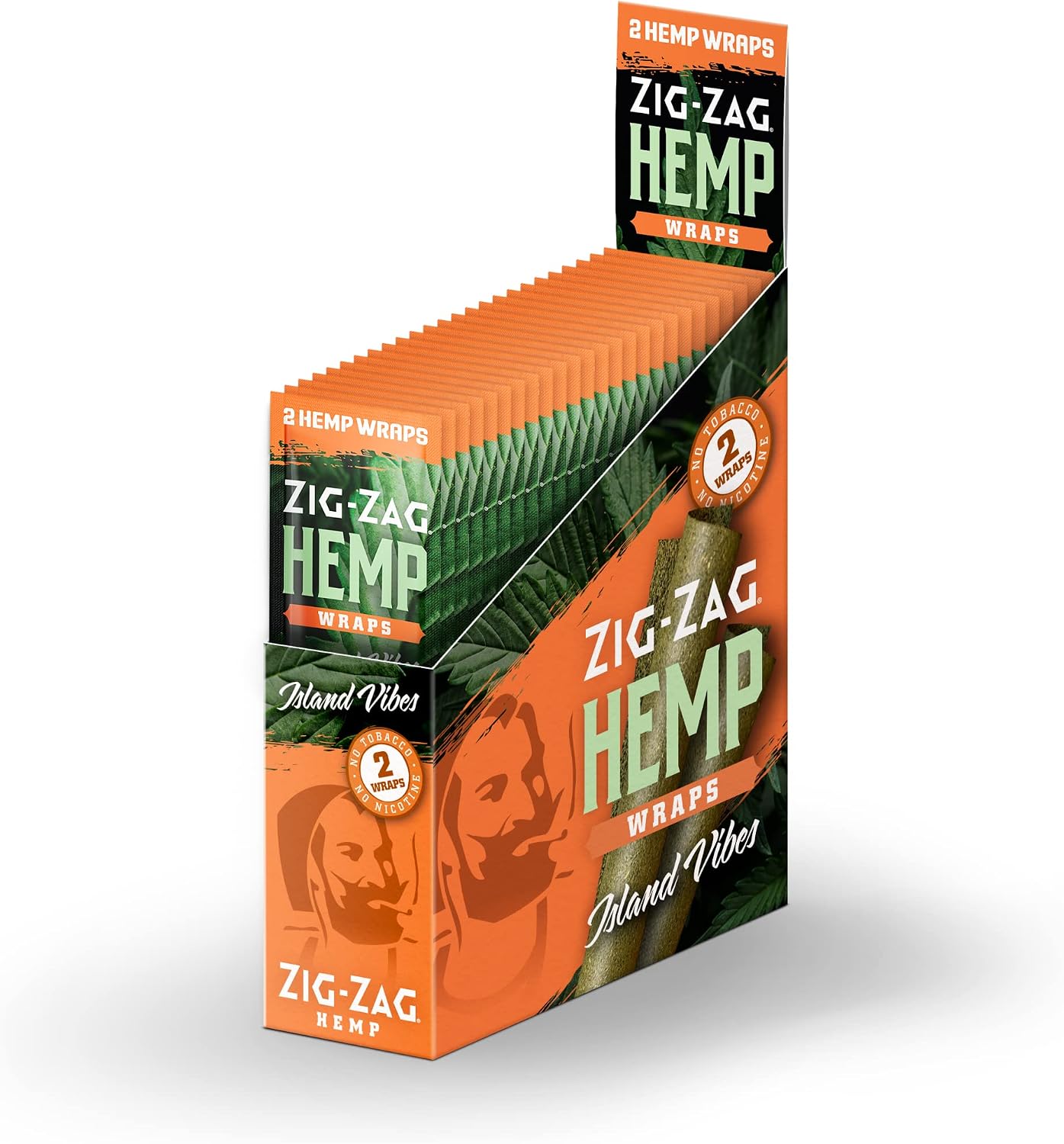 ZIG-ZAG - Natural Hemp Wraps - Non GMO - 2 Wraps Per Pack – 25 Pack Display - (Island Vibes)