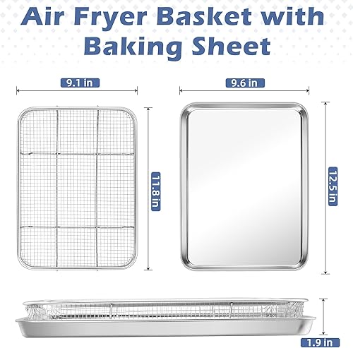 Miniatura 2 de TeamFar Cesta para freidora de aire para horno, cesta y bandeja de freidora de aire de acero inoxidable de 12.5 x 9.6 pulgadas, estante para