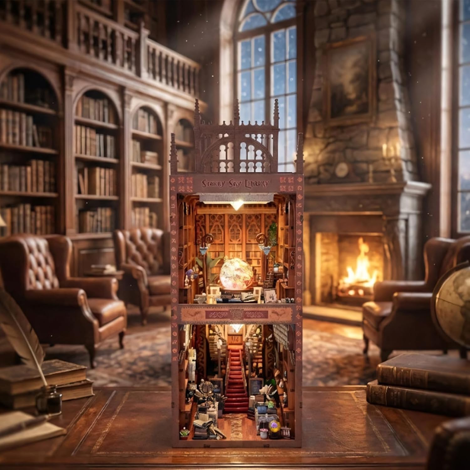 Book Nook Kit, 3D Wooden Puzzle for Adult, DIY Miniature House Kit for Adult, Booknook with LED Light, Gifts for Family, Friend and Book Lovers, Bookshelf Decor(Starry Sky Library)