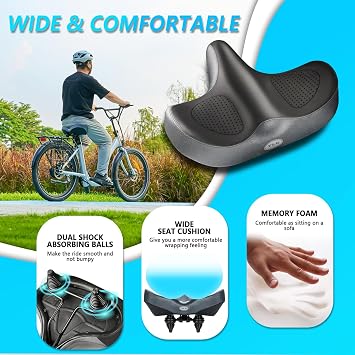 YLG Oversized Comfort Bike Seat Comfortable Replacement Bike Saddle Memory Foam Soft Bike Saddle Waterproof Universal Fit Bicycle Seat for Women Men