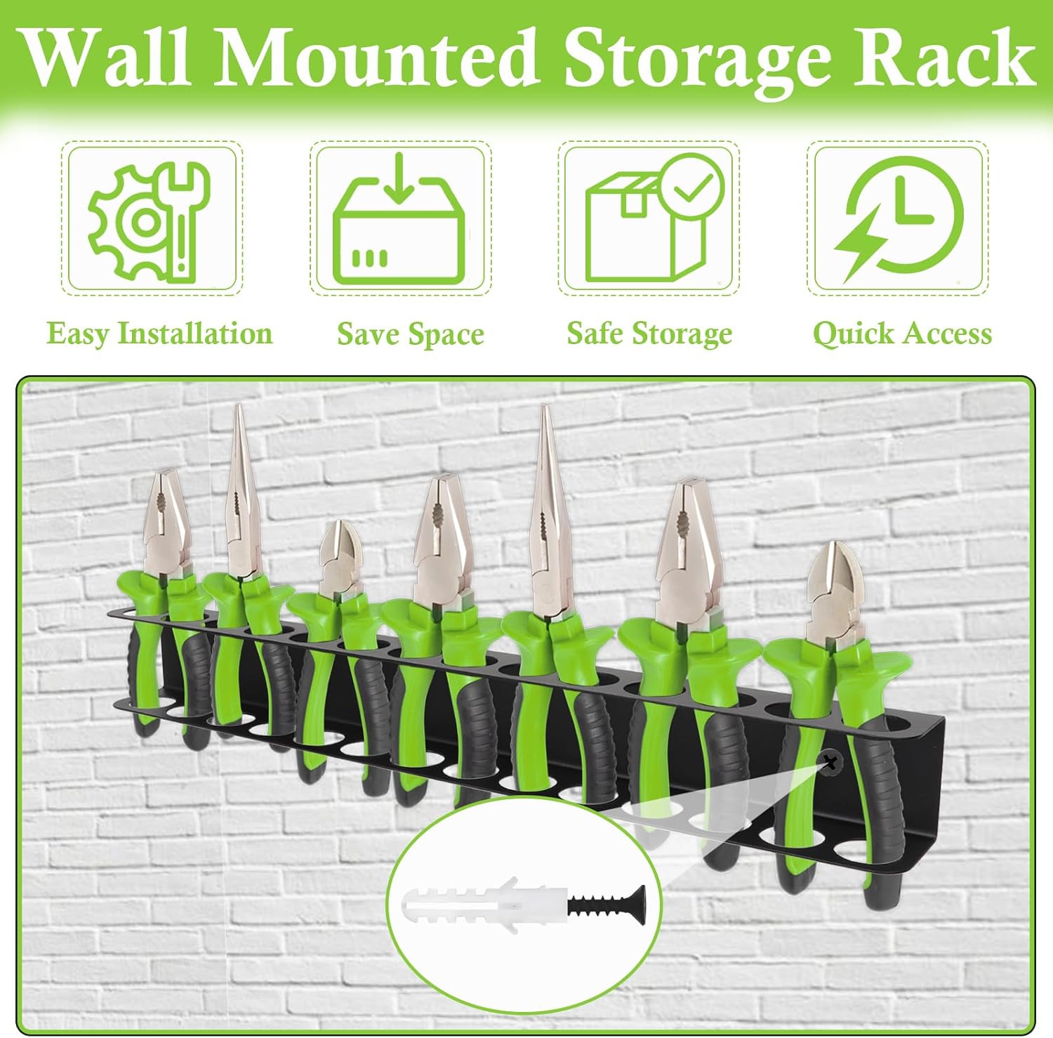 Screwdriver Plier Organizer, Wall Mount Plier Organizer Holder with 14 Holes Heavy Duty Hand Tool Organizer and Storage Rack for Garage Workshop Workbench Tool Chest Cart
