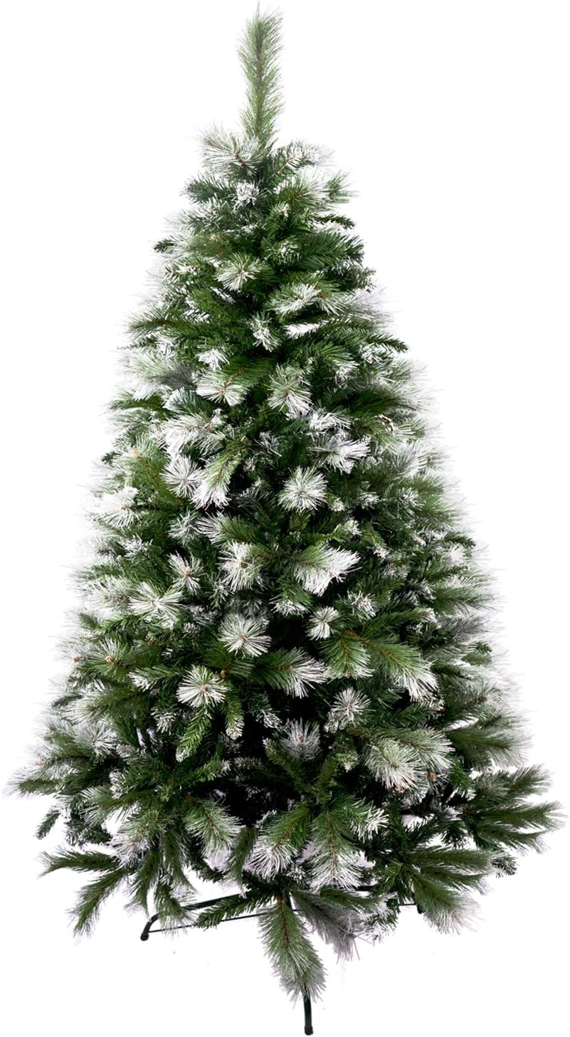 SOLAGUA NAVIDAD Christmas Tree MAXI Pines Green Artificial Tree with Pine Cones and Metal Stand 5 ft - 8 ft / 150-240cm (Snowy, 150cm 418Tips)