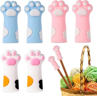 6pcs Cat Paw Knitting Needle Stoppers, Silicone Cute Knitting Needle Point Cap Protectors Stitch Stoppers Needle Tip Covers Knitting Accessories for Size 11-17 (0.31-0.5 Inch) Needles