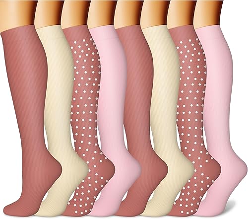 CHARMKING - Calcetines de compresión para mujeres y hombres (8pares), 15-20mmHg, buen soporte para correr, atletismo, senderismo