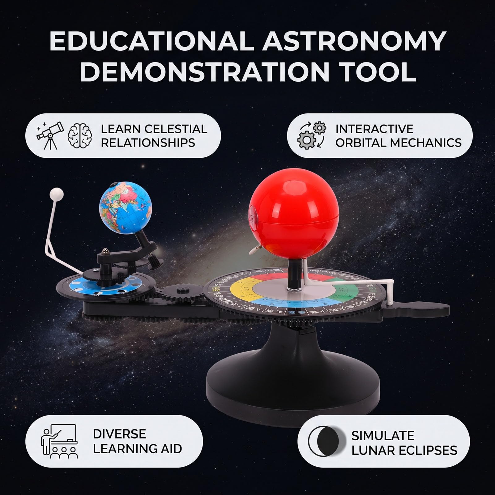 Luocute Model Orbity Słońca Ziemia Księżyca, Narzędzie do Demonstracji Astronomii Edukacyjnej Interaktywny Model Układu Słonecznego dla Dzieci, Uczniów, Klasa, Nauka w Domu, Zestaw