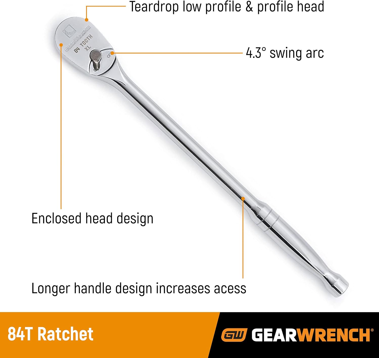 GEARWRENCH 3/8" Drive Long Handle Teardrop Ratchet 11", 84 Tooth - 81264