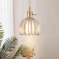 Vista 8 de Mini Pendant Lights Kitchen Island 2 Pack, Small Adjustable Pendant Light Fixture with Amber Tulip Glass Lampshade, Vintage Gold Pendant Lighting