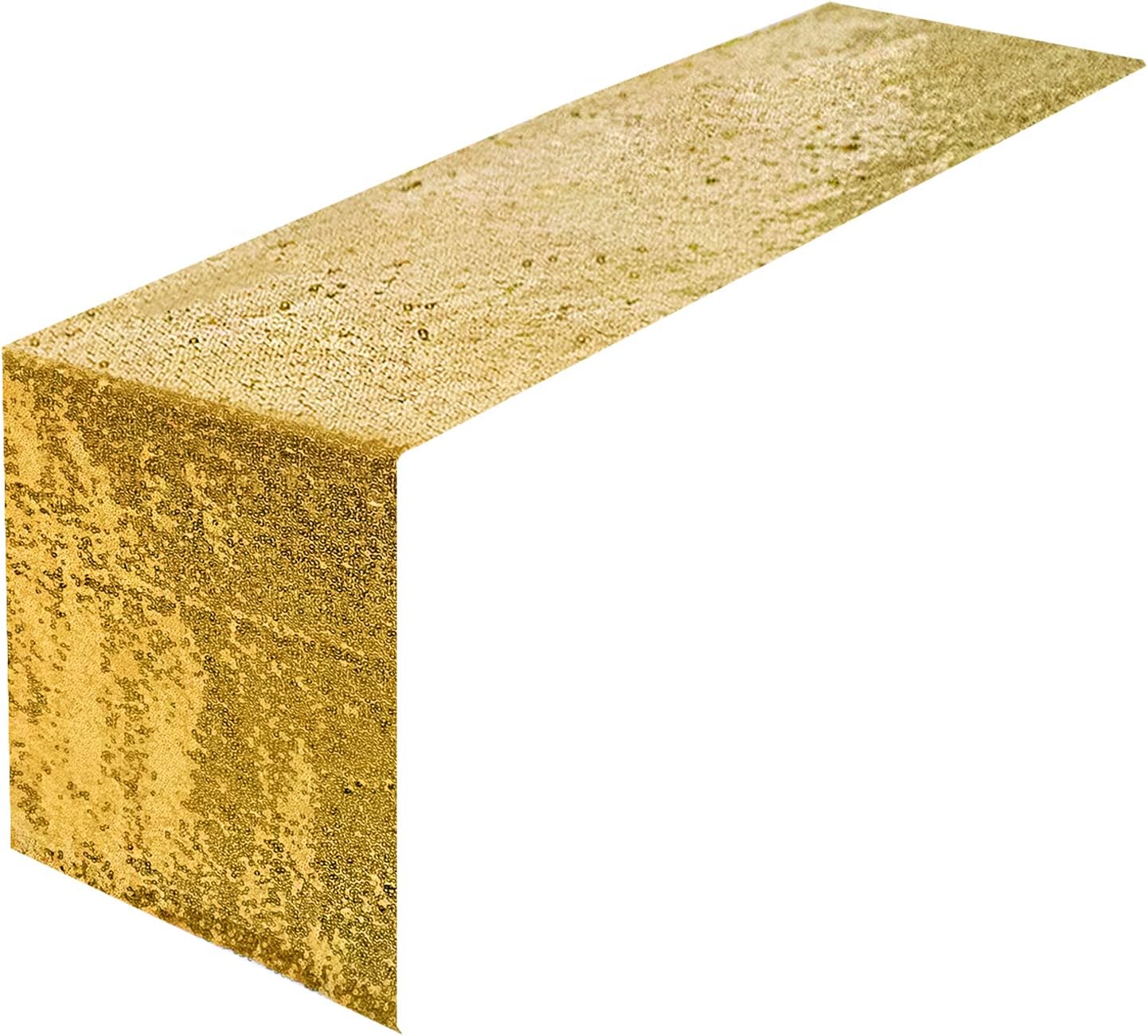 HMQIANG Gold Table Runner 12"x72" Sequin Table Runner Party Decor