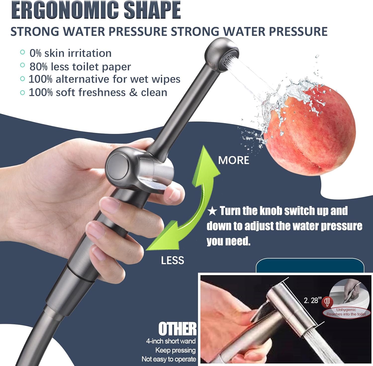 SonTiy Handheld Bidet Toilet Sprayers Black Stainless, Cloth Diaper Sprayer Bathroom Hand Held Jet Spray Bidet Attachment for Toilet with Adjustable Pressure Control, Solid Brass, 7.9" Bidet Wand