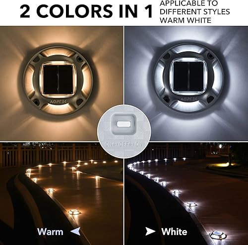 Miniatura 2 de AGPTEK Paquete de 4 luces solares para entrada, 2 modos de color, luces de muelle para exteriores, impermeables, LED, para aceras, caminos, patios,