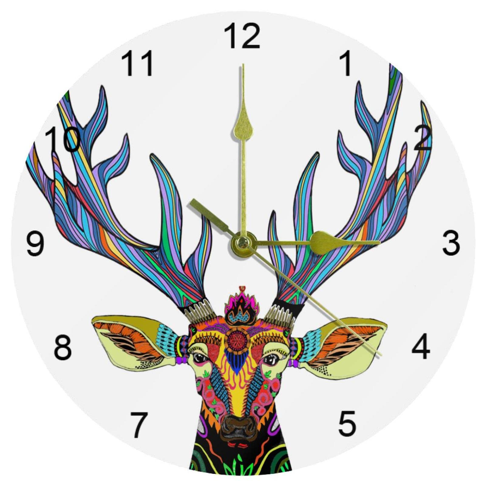 Horloge murale silencieuse cerf coloré 25,4 cm avec chiffres arabes