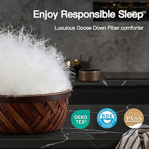 Miniatura 2 de Edredón de fibra de ganso tamaño individual, 100% algodón, relleno de edredón de hotel de lujo para todas las estaciones, esponjoso y acogedor con 4