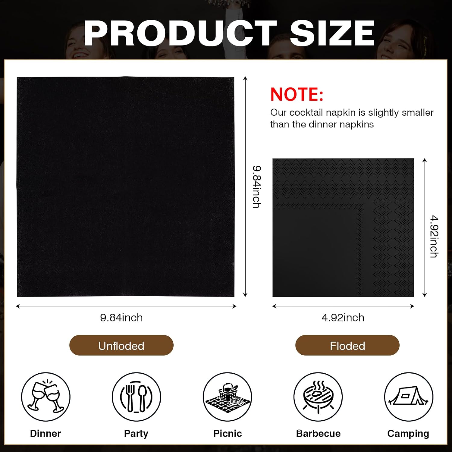 600Pcs Black Cocktail Napkins Bulk Party Paper Beverage Napkins Disposable