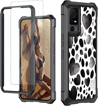 for TCL 40-XE 5G Case, for TCL 40X Phone Case with Screen Protector Tempered Glass, Shockproof Rugged Impact Resist Phone Case for TCL 40 XE/40 X 5G, Black White Hearts