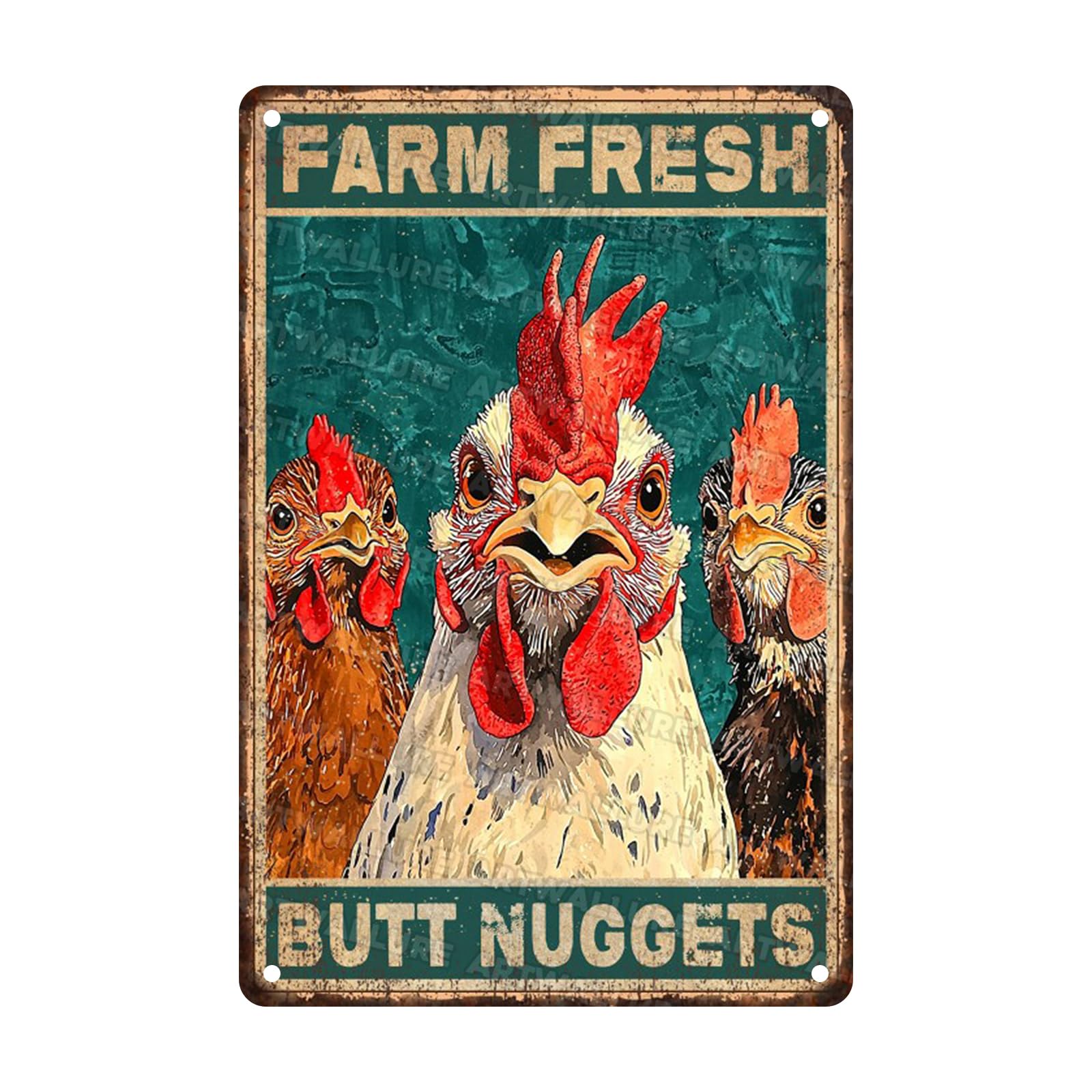 Anceky Vintage Metal Sign Farm Fresh Butt Nuggets Tin Sign Wall Decor for Home Living Room Garage Kitchen Bar 12×16 Inch