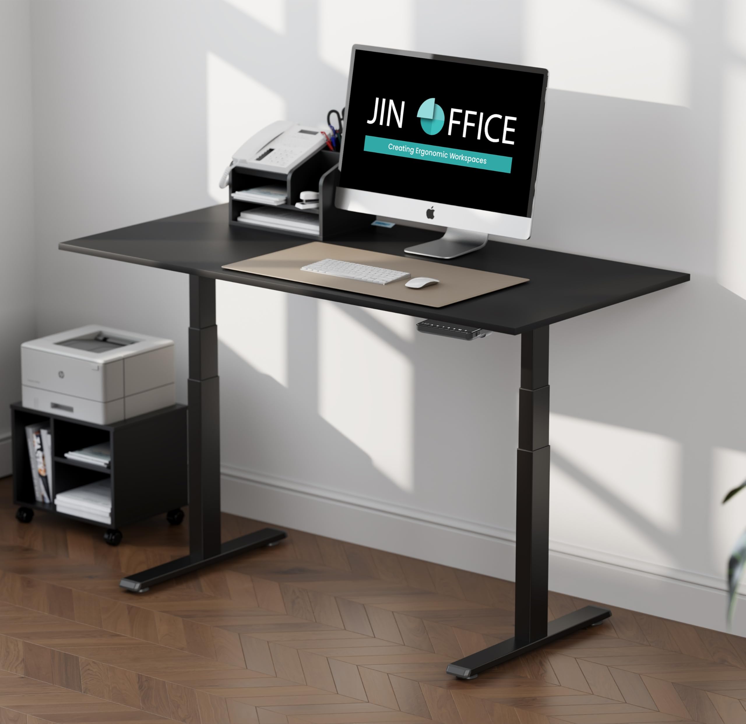 JIN OFFICE Titan Premium Dual Motor 3-Stage Electric Height Adjustable Desk| Sit Stand Table for Home| Standing Desk with 125Kg Wt. Cap, 3 Year Warranty| 3 Memory Presets| Black & Black| 1200 * 750mm