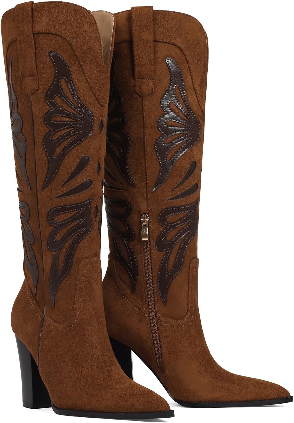 VOMIRA Cowboy Boots for Women Pointed Toe Chunky High Heels Butterfly Cowgirl Boots Wide Calf Knee High Boots Bridal Wedding Western Boots - Image 4