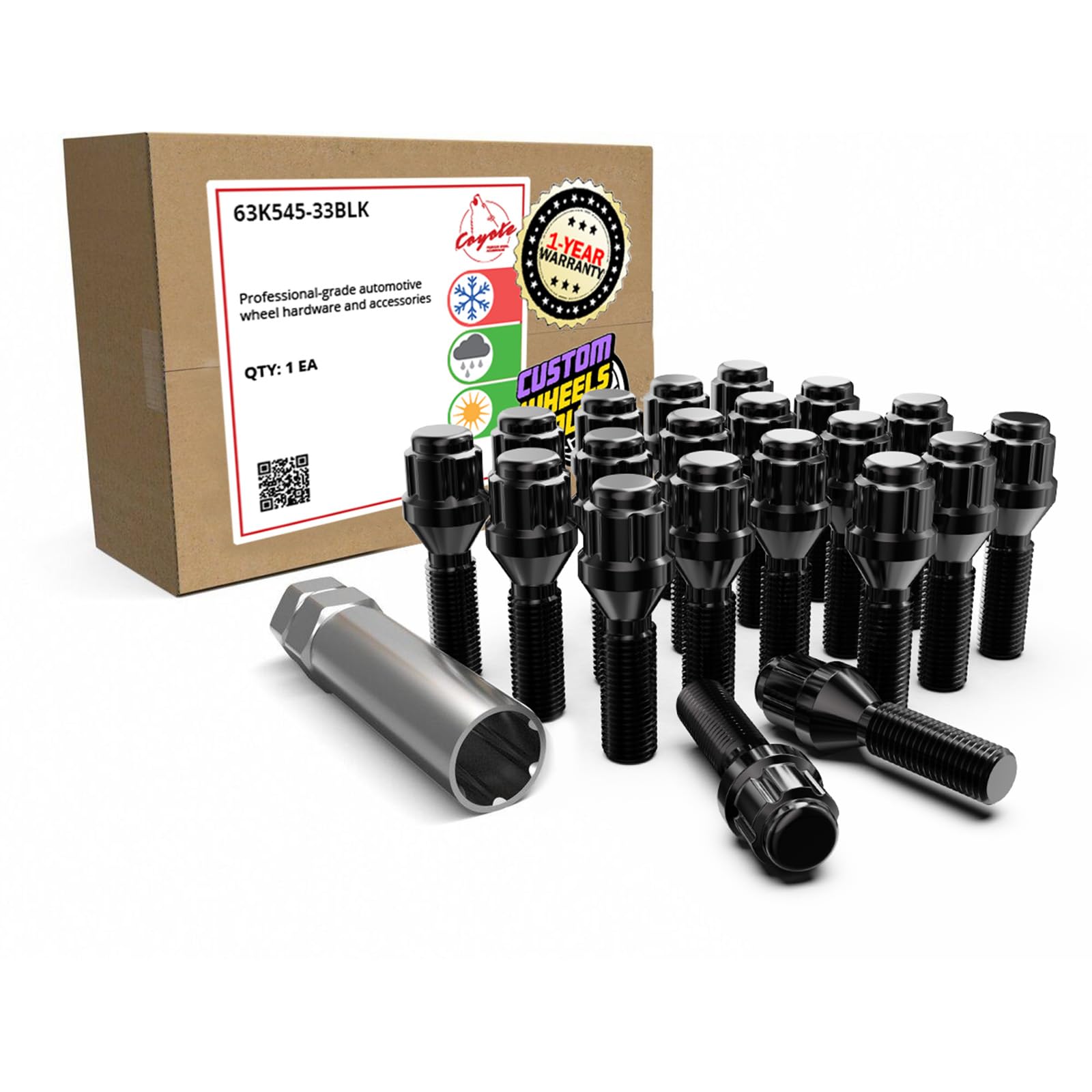 Wheel Accessories Parts 20 Pcs M12 x 1.5 12 x 1.5 Thread Acorn Seat Lug Bolt Black Finish 33mm Shank Length Dual Hex Key 17mm &amp; 19mm fits BMW 1 3 5 7 Series Alpina B7 and M5 (Older Models)
