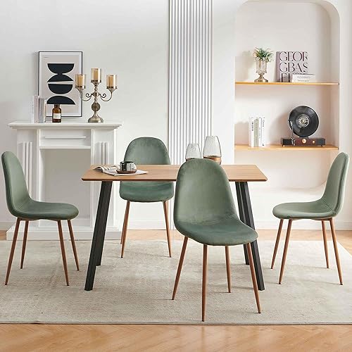 Miniatura 6 de Howtek Mid-Century - Juego de 4 sillas de comedor modernas tapizadas de terciopelo verde con respaldo y patas de metal para comedor, sala de estar,