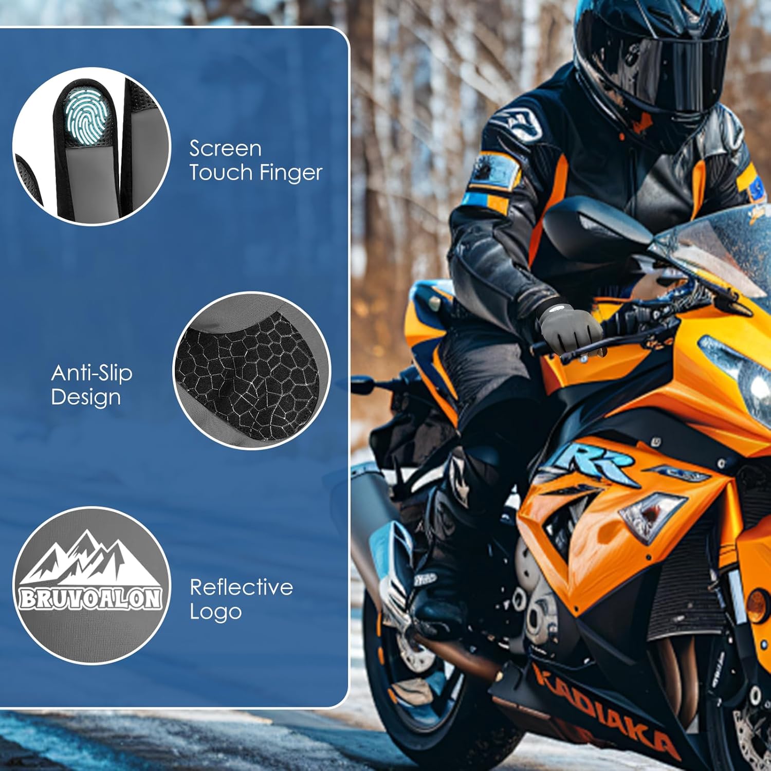 Bruvoalon Winter Gloves for Women & Men, 3M Thermal Insulation, Lycra Fabric, Touchscreen, Anti-Slip - Image 7