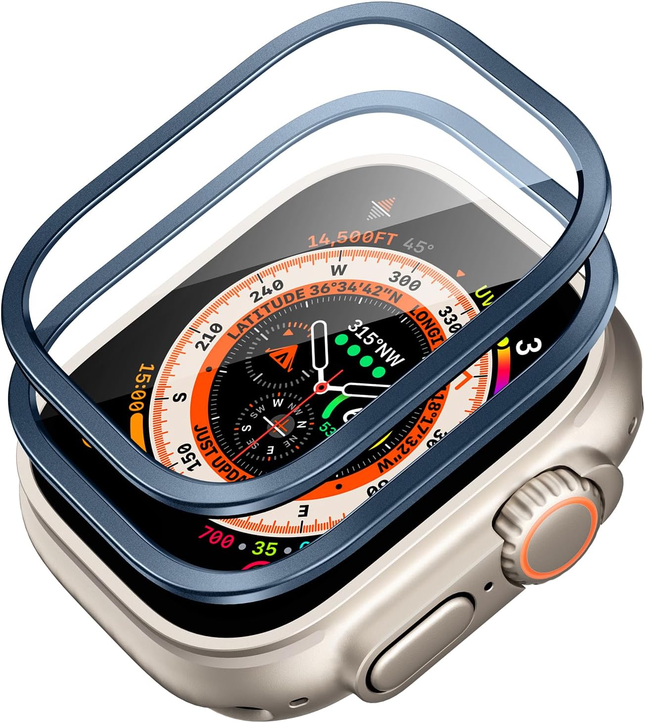 ESR 2 Pack Armorite Screen Protector for Apple Watch Ultra 3/2/1 (2025/2024/2023/2022,49 mm), Military Grade Protection, Tempered Glass Film with Aluminum Alloy Frame, Anti-Scratch, Blue