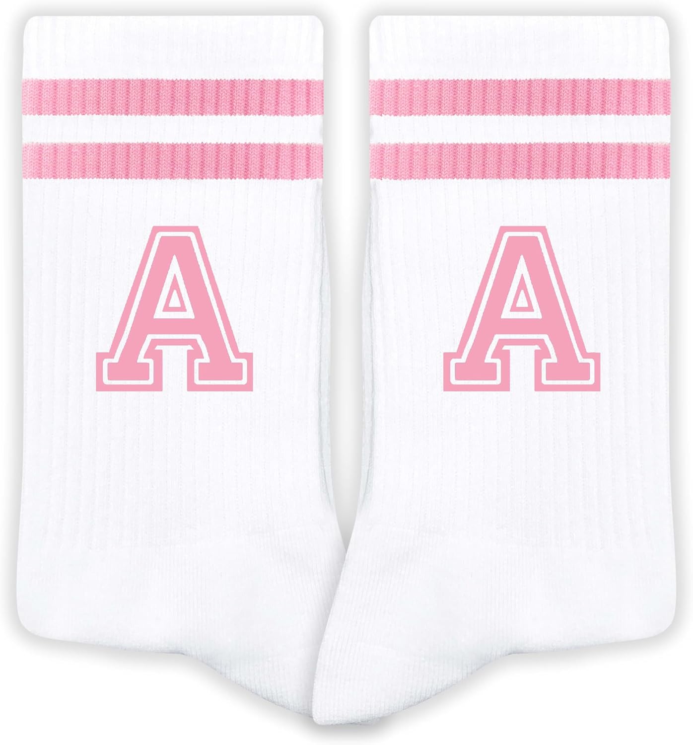 Pink And White-Striped Letter Socks, Sports Socks For Women, Pink Team socks, Friends And Family, Birthday Gift.
