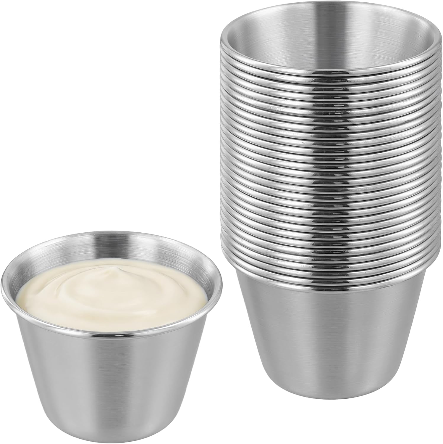 MANCHAP 30 Pack 2oz Stainless Steel Condiment Cups 70ml for Dipping, Individual Sauces Bowls, 2.36 x 1.18 Inch