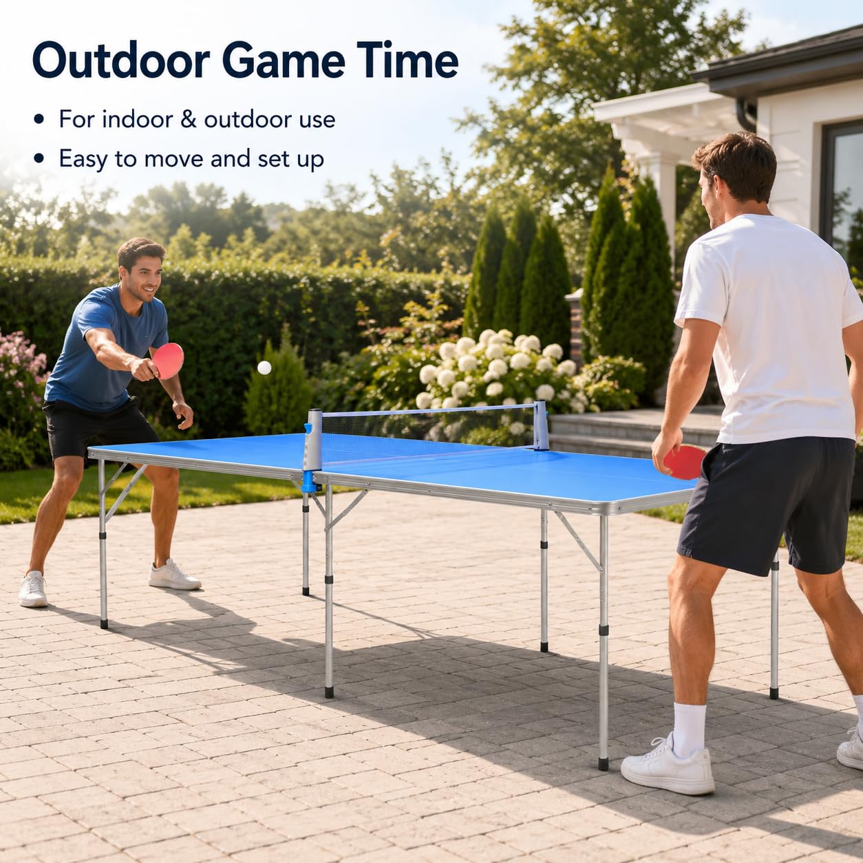 Mini tavolo da ping pong pieghevole, 152 x 76 x 76 cm, tavolo da ping pong portatile con 6 gambe e 3 stabilizzatori, con rete, 2 racchette e 3 palline, per interni ed esterni, per bambini e adulti