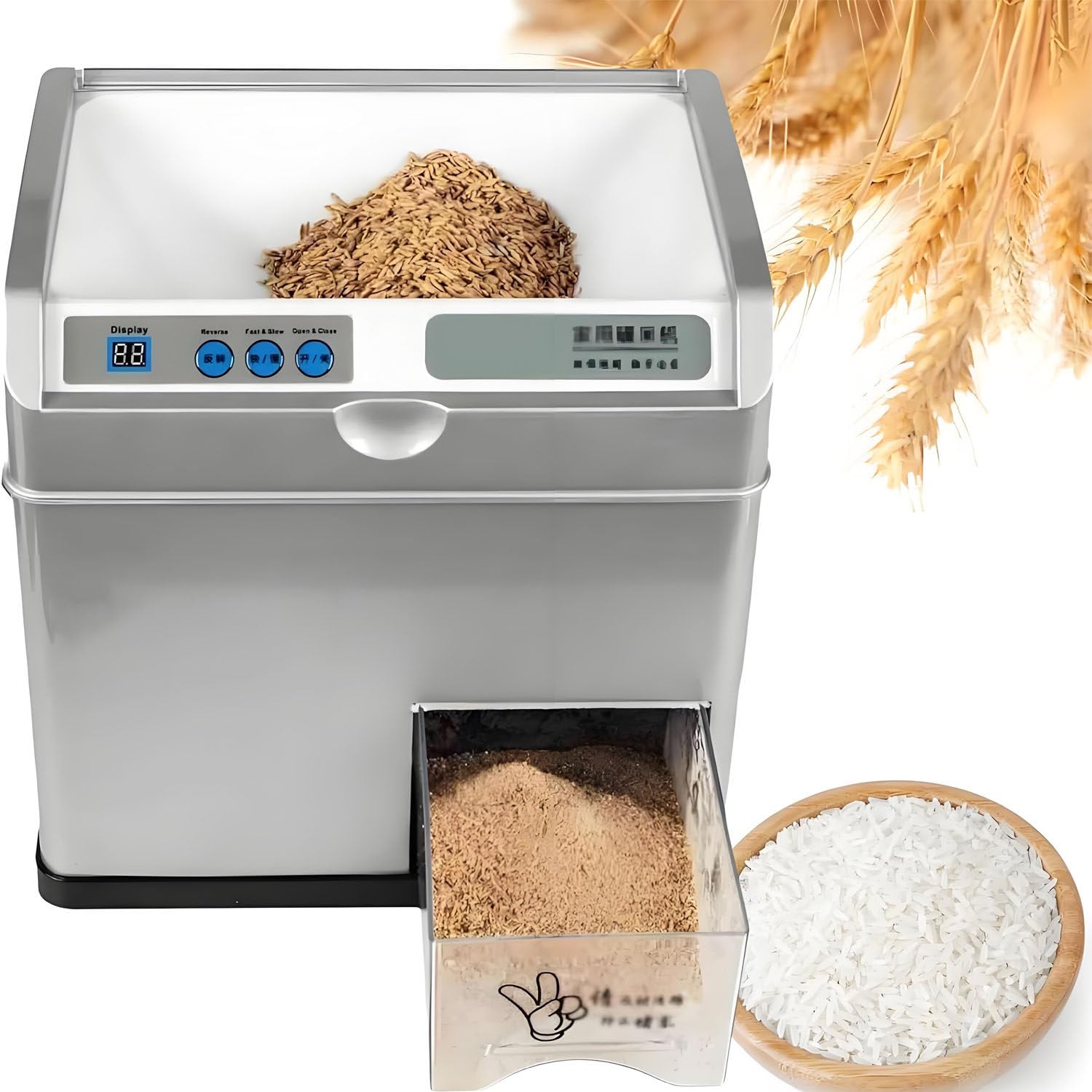 Sgranatrice per cereali di grano da 30 kg/h, separatore automatico per la sgranatura della crusca di riso da 500 W, precisione di macinazione regolabile per riso integrale chiaro, riso in germe