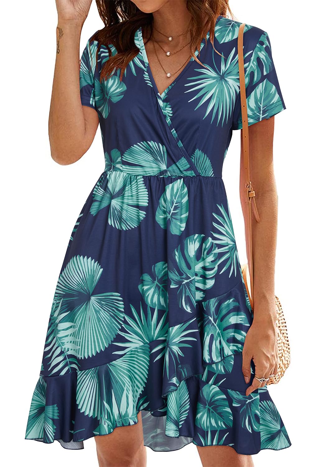 ULTRANICE Womens Summer Dresses Floral V Neck Ruffled Hem Spaghetti Spring Casual Beach Outfits Flowy Wrap Sun Dress