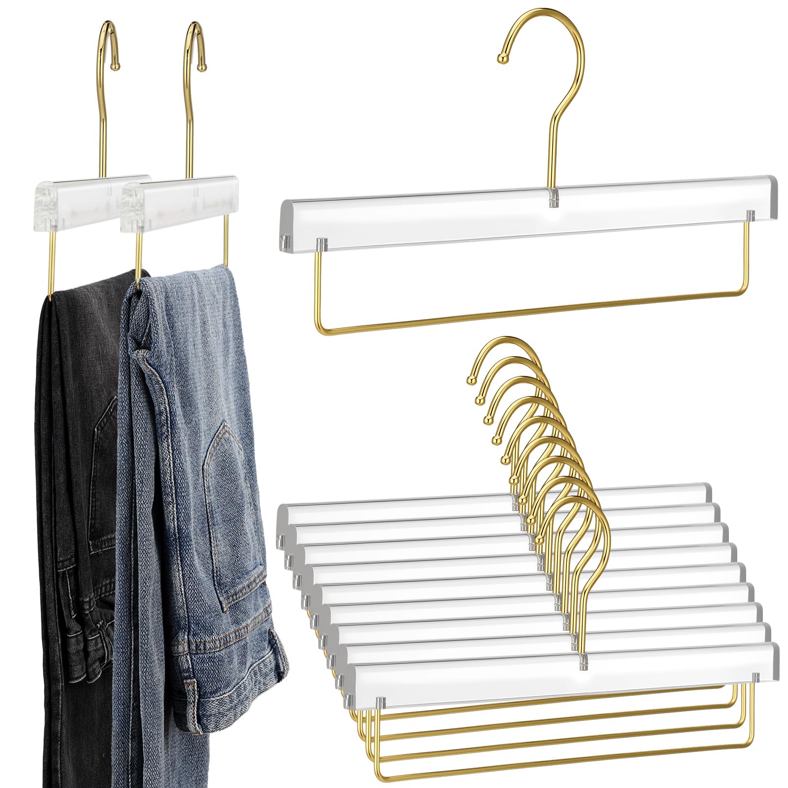 Cintres transparents en acrylique pour jupes et jeans avec barre lot de 10