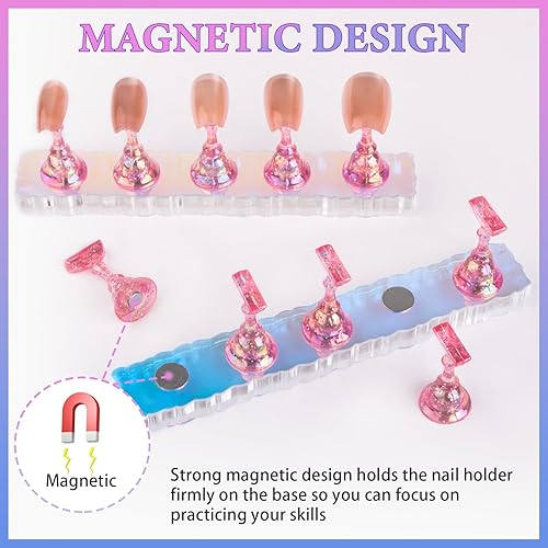 Miniatura 73 de Soportes de uñas acrílicas, soporte de uñas a presión, soporte magnético para práctica, 54 piezas, masilla adhesiva reutilizable para pintura de Rosa