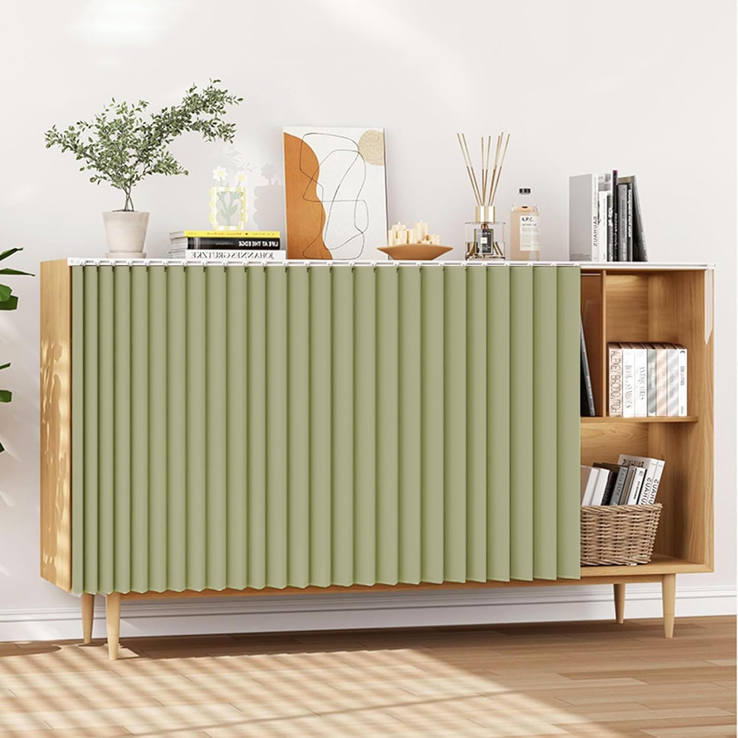 Cortinas plegables antipolvo verde de 60x80 cm con rieles deslizantes para armarios modernos