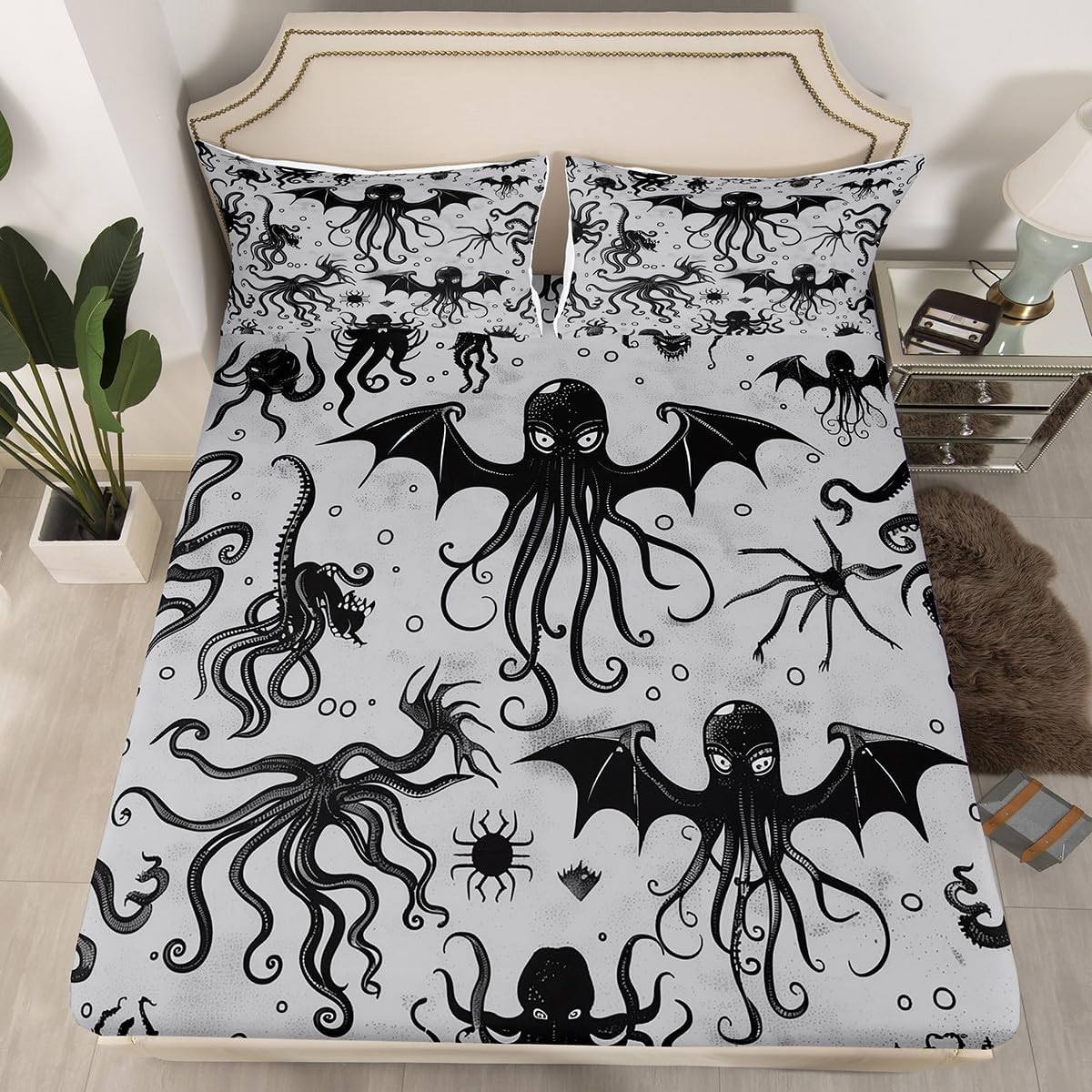 Ocean Beach Fitted Sheet Queen Size,Nautical Lighthouse Bedding Set,Vintage Coastal Wood Boat Bed Sheet for Kids Girls Boys Teens Room Decor,Sea Vintage Art Scenery Deep Pocket Sheet,2 Pillowcases