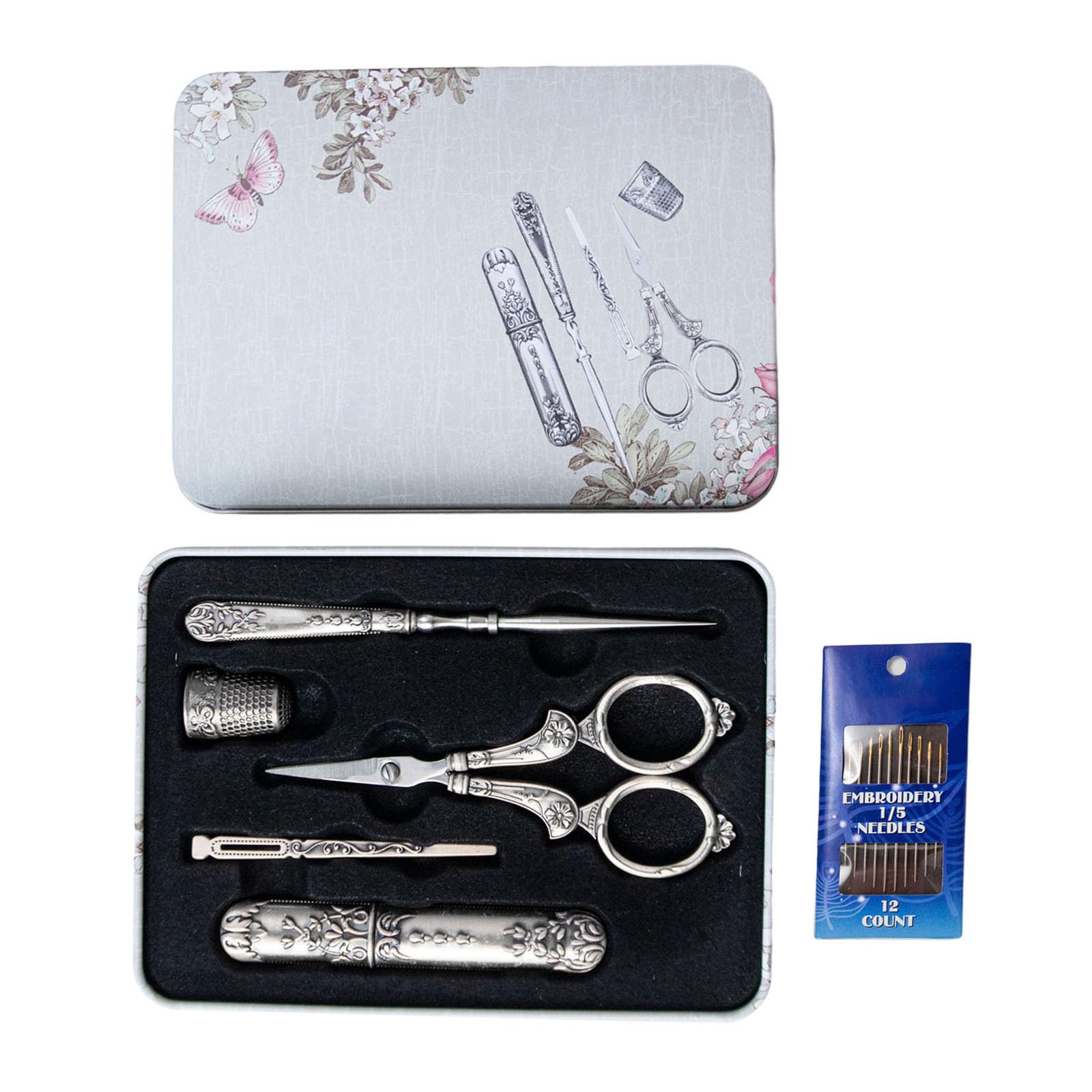 Zeizafa Awl Threader Thimble Needle Case Kits DIY Sewing Tools For Embroidery Vintage Sewing Tool Embroidery Scissors Case Sets Sewing Scissors Set