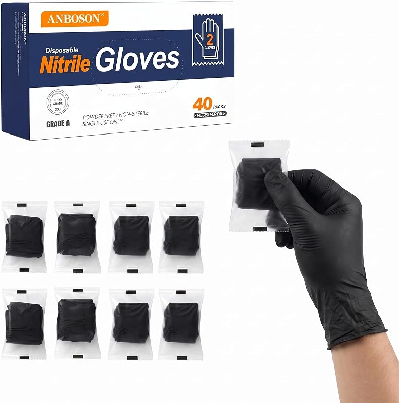 Individually Wrapped Black Disposable Nitrile Gloves, 40 Pairs | 5 Mil Comfortable for Everyday Tasks, Individual Packs Stay Clean Until Use, Great for Cooking, Baking & Kitchen Prep, Large