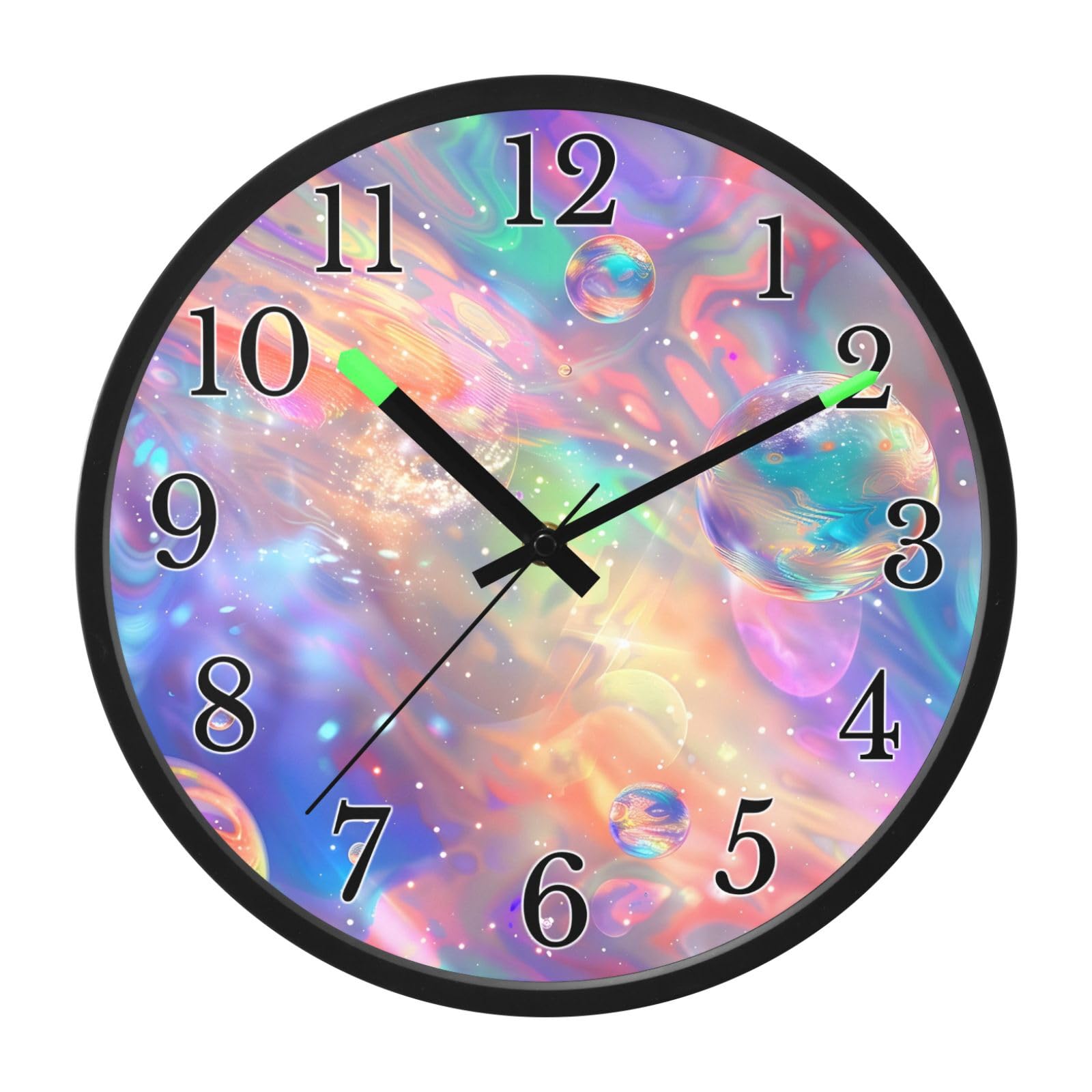 Mnsruu Reloj de pared luminoso con diseño holográfico de galaxia rosa, funciona con pilas, reloj silencioso que brilla en la oscuridad, para sala de estar, cocina, 30,5 cm