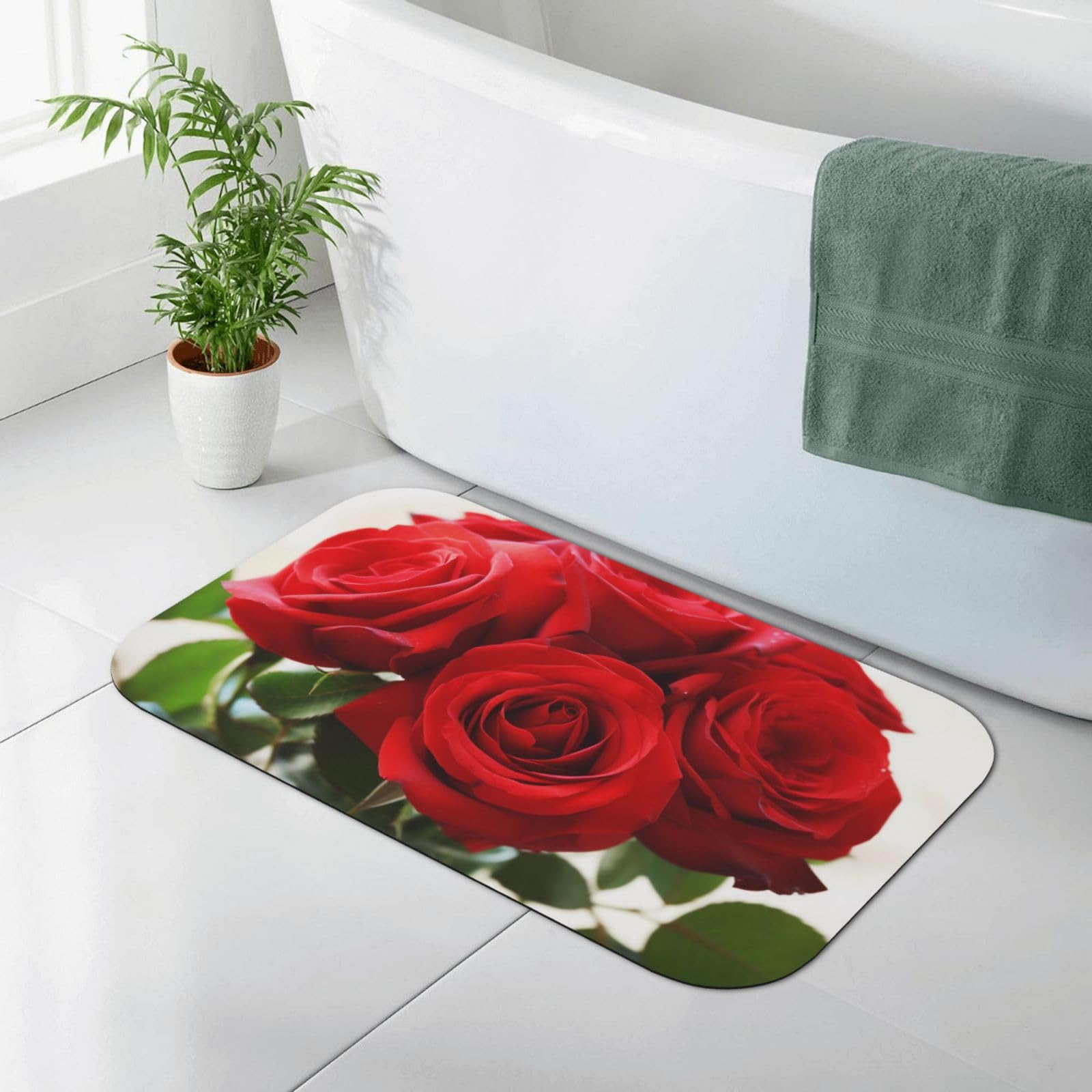 Tapis de salle de bain rose rouge antidérapant absorbant en diatomite 31,5 x 50,7 cm