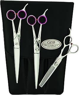 Buttercut Dog Grooming Scissors, Stainless Steel Professional Dog Grooming Kit - Curved, Straight and Thinning Shears, 3 in 1 pet grooming kit