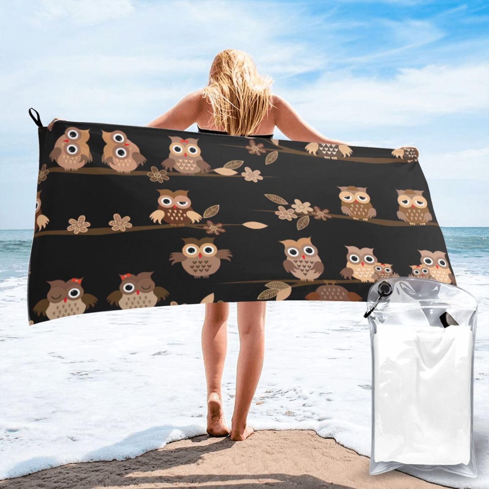 Toalla de baño suave y grande con un divertido diseño de búhos