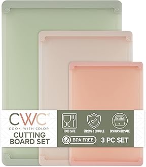 COOK WITH COLOR Extra Large Cutting Board Set, Jumbo-Sized Boards with Rubber Border for Enhanced Cooking Experience, 3-Piece, Sage Pink