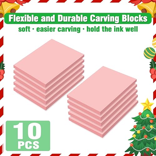 Miniatura 2 de WAYCOM Paquete de 10 bloques de linóleo para impresión con herramientas de corte, kit de fabricación de sellos de goma, bloques de tallado de sellos