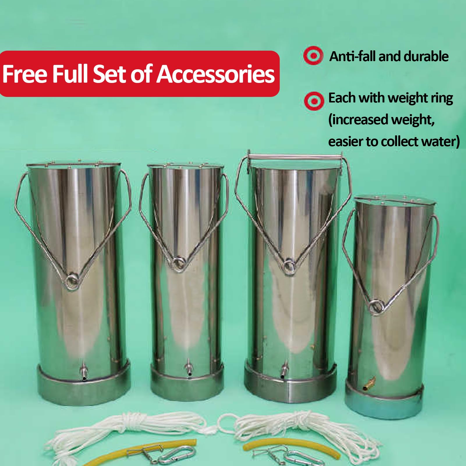 Cuchara de Acero Inoxidable para muestras de Agua con Cuerda de Nailon Ajustable - Muestreador oscilante de 1 litro para la recolección de Agua Superficial de ríos y Lagos, Herramienta de mu