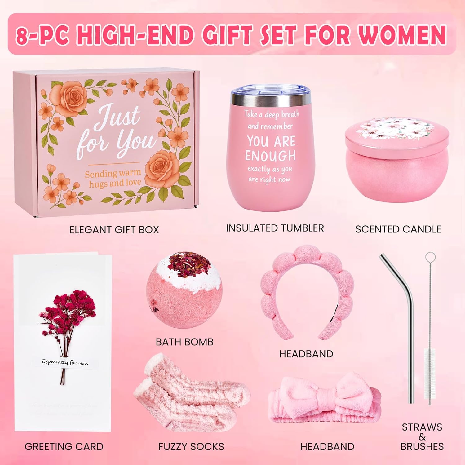 Small Gifts for Women, with 12oz Insulated Mug, Spa Headband for Washing Face Set, Socks & Candle, Thoughtful Birthday Gift for Women, Teenge Girls or Best Friend - Image 6