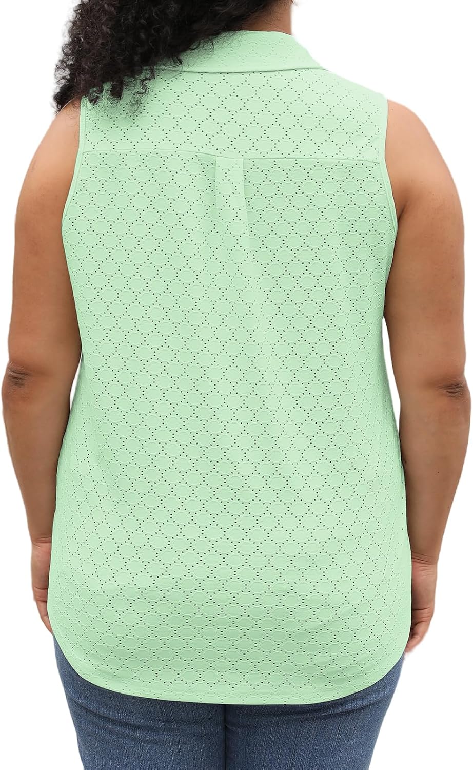 ROSRISS Womens Plus-Size-Tank-Tops Summer Sleeveless Casual Shirts Lapel V Neck Tunics Eyelet Tees - Image 2